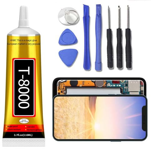 T8000 Handy-Display-Kleber, 110 ml Mehrzweckkleber, wasserfest und überstreichbar, Starker Halt & Schnelltrocknend, geeignet für Holz, Glas, Keramik (Kofferraumset im Lieferumfang enthalten)