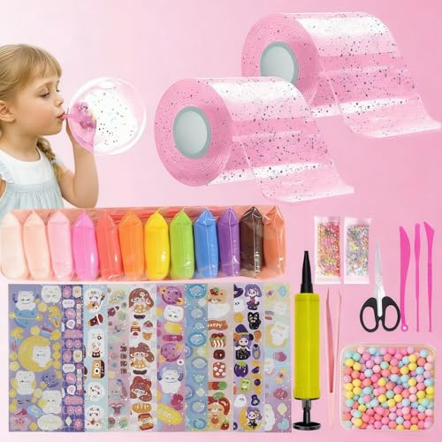 30 Piezas Nano Tape,2 Tape (5 cm x 3 m) + 28 Paquetes De Material De Lujo,con Arcilla, Perlas, Pegatinas Kawaii,Nano Craft Regalos para Niños Niñas(Rosa)