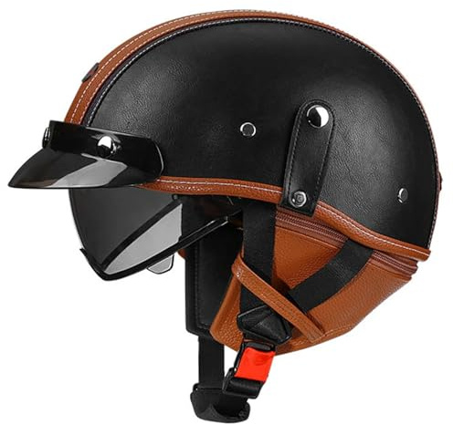 Demi Casque Moto Casque Bol Casque Moto Jet Vintage Casque Ouverte avec Visière Casque Cyclomoteur Casque Scooter Homologué ECEDOT Casque Demi Casque de Moto Unisexe