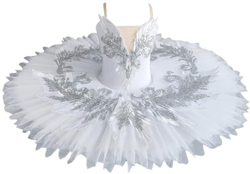 AAYXIN Professionelles Ballett-Tanzkleid Fur Madchen, White-Blaues Teller-Pfannkuchen-Tutu-Ballerina-Partykleid Armellos V-Ausschnitt Schwanensee-Kinder-Ballett-TanzKostum