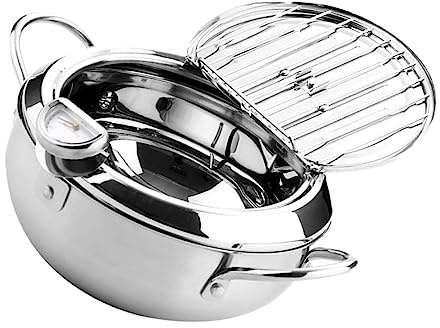 CONGARTENO 1 pièce Friteuse Electrique Portable avec Thermomètre Cuisinière à Induction Friteuse à Température Contrôlable et Couvercle pour Cuisine à Repas Famille