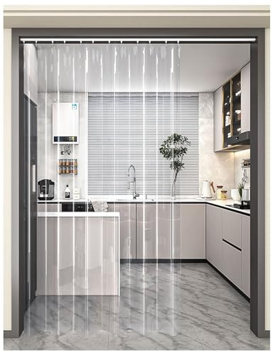 Kälteschutz Thermovorhang Hitzeschutz Balkontür, Thermo Vorhang Gegen Hitze Transparent mit Selbstklebenden Schienen, Thermovorhang Kälteschutz Tür Vorhang für Klimaanlagen/Küchentür(WxH80x110cm)
