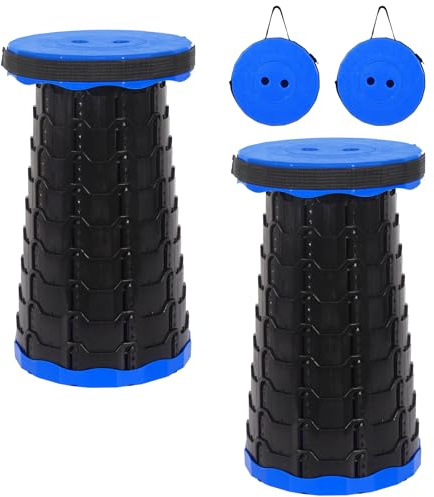 FXKS Paquete de 2 taburetes plegables con cojín, taburete telescópico portátil retráctil, capacidad de carga máxima de 181 kg, taburetes plegables ligeros para pesca, camping, senderismo, barbacoa al