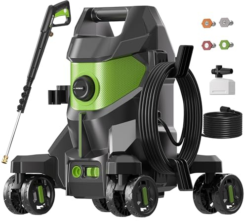 Pressure Washer, Power Washers with 4 Lockable Wheels,High Pressure Washers with Anti-tip Design, Foam Cannon for Cars/Fences/Driveways/Home Cleaning