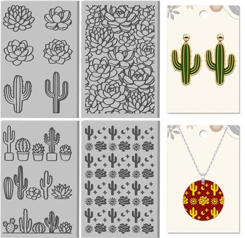 CONCHLERY 4 fogli di argilla grassa, motivo cactus, piante, argilla polimerica, strumenti fai da te per ceramica, orecchini, gioielli, macchine per incidere, 9,9 x 6,6 cm