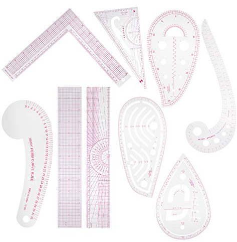 Generic Set di Righelli da Cucito Pratico Strumento da Sarto Taglio a Forma di Curva Riga per Design di Abbigliamento Materiale PVC Colore Scala Rossa Trasparente per Designer