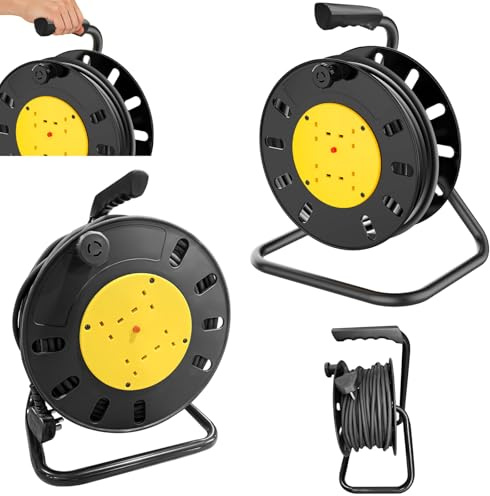 50M Thermal Cut Out Outdoor Extension Lead Waterproof, 4 Socket Cable Reel, Four Socket Open Cable Reel Extension Lead with Winding Handle, Thermal Cut Out, Heavy Duty, for Garden, Workshop,Power Tool