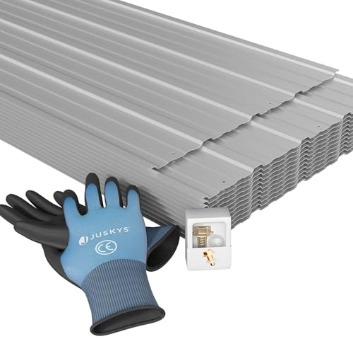 JUSKYS® Profilblech Grau - 12er Set, Verzinkter Stahl, UV-beständig, hohe Tragfähigkeit, mit vorgebohrten Löchern, 129x45 cm, 0,23 mm