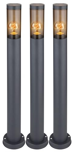 LED Standleuchte Außenbeleuchtung Sockelleuchte rauch anthrazit Außen Garten Stehlampe, Edelstahl Kunststoff, 1x 7W 630Lm warmweiß, DxH 7,6x80 cm, 3er Set