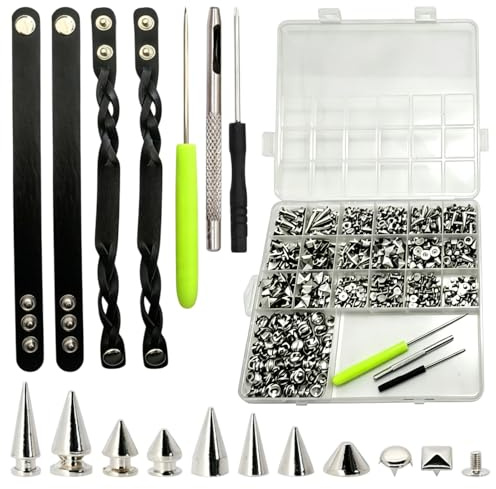 PPAAstunoras Juego de remaches de metal plateado punk cónicos, remaches asesinos para manualidades, bolsos, ropa, zapatos, cuero, punk studs para ropa, remaches de rosca para manualidades de cuero