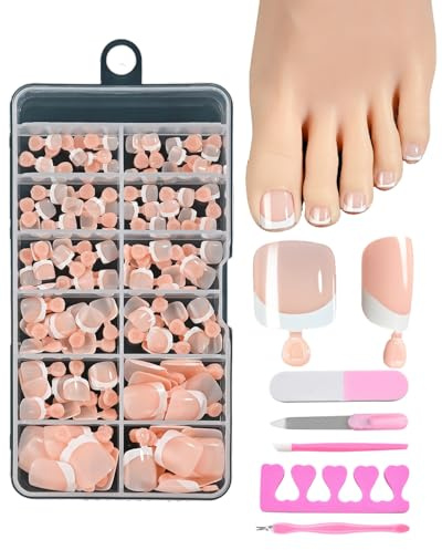 RAMGLYO Unghie Finte per Piedi, 120 Pezzi Adesive + 5 Strumenti, Unghie Compatibili, Ideale per Pedicure Estate