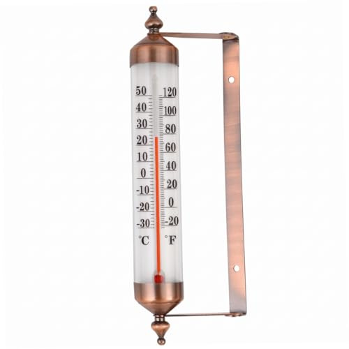 Außenthermometer für Terrasse, dekoratives Außenthermometer mit Doppelskala, wandmontiertes Messgerät für Terrasse, Garten, Gewächshaus, Kupfer, 10 Zoll, Thermometer wasserdicht