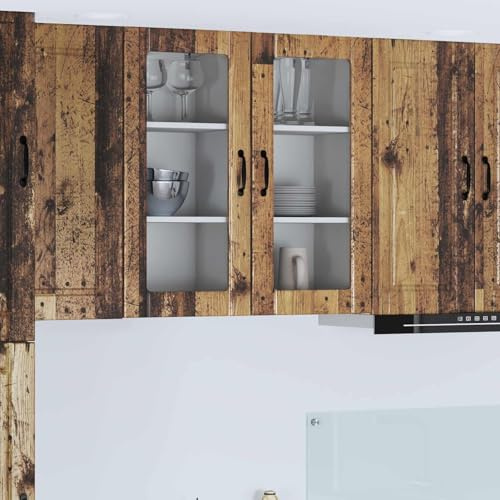 Runheo Porto - Armadietto da parete in legno anticato, 40 x 31 x 80 cm, con 2 ante e 3 ripiani, armadio da cucina sospeso, per riporre oggetti e arredamento moderno