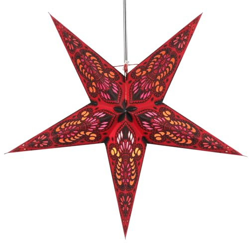 Faltbarer Advents Papierstern, 60 cm, hochwertig, Menor Bordeaux | Handgefertigter Papierstern mit Silberbronze, stimmungsvolle Deko, TÜV geprüft, einfache Montage.
