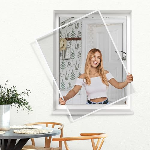 jarolift Fliegengitter Fenster Profi Line, Insektenschutz Fliegenschutzgitter Spannrahmen, Kürzbar, Alurahmen, 60 cm x 150 cm (B x H), Rahmenfarbe Weiß