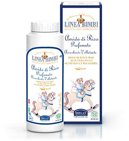 Helan Linea Bimbi Bio - Talcum Powder for Babies, Baby Powder with Aloe Vera Juice, Scented Rice Starch - Moisturising, Soothing, Against Irritation, Baby Essentials for Newborn - Made in Italy, 75 g