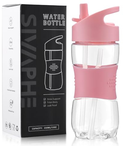 Sivaphe Children Water Bottle Tritan, 350ml/550ml Kids Drinking Bottles with Handle and Silicone Straw for Camping, School, Outdoor Activities, Travel, Hiking