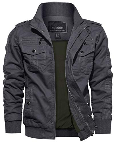 EKLENTSON Chaqueta Otoño Invierno Cortavientos Clásica Militar Chaqueta Bolsillo Cremallera Bomber Chaqueta Abrigos, Gris, M