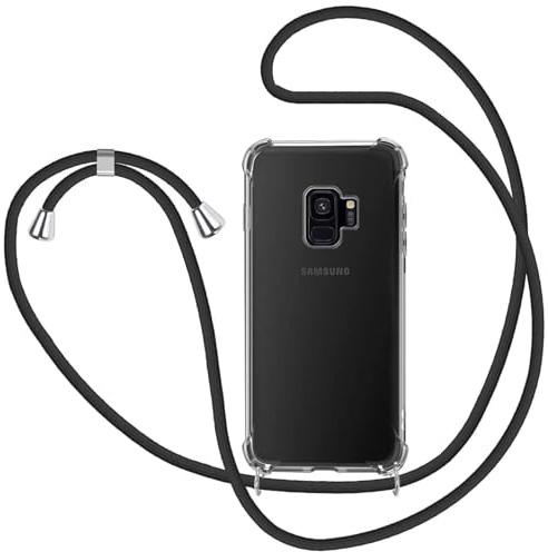 MICASE Handyband Hülle Samsung Galaxy S9, Necklace Hülle mit Kordel Transparent Silikon Handyhülle mit Kordel zum Umhängen Schutzhülle mit Band in Schwarz
