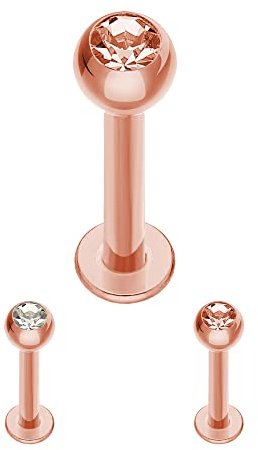 Treuheld® | Rosegoldenes Labret Piercing mit Kristall aus Stahl