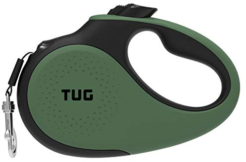 TUG 360° trasselfritt, slitstarkt infällbart hundkoppel för upp till 15 kg hundar | 5 m stark nylonband | enhandsbroms, paus, lås (liten, grön)
