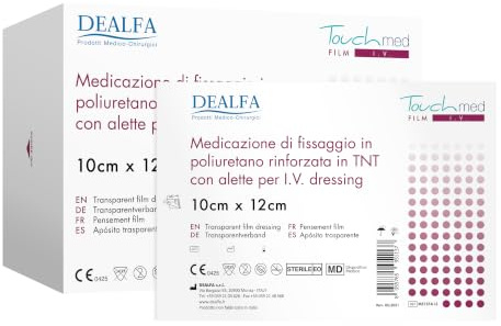 TOUCHMED Medicazione Adesiva Sterile in Poliuretano di Fissaggio Cannula e Catetere - Rinforzata in TNT con Alette - IV Dressing - 10x12 cm - Monouso - Confezione da 50 Buste