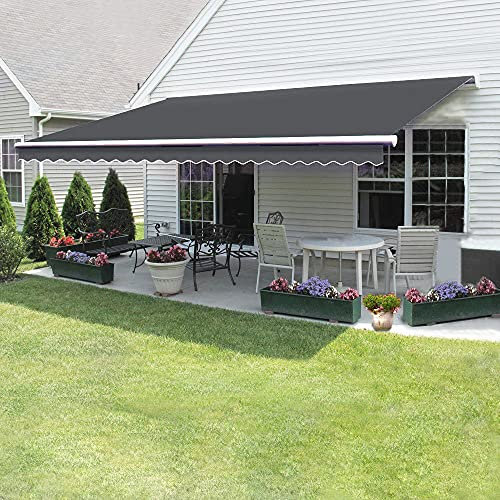 Retractable Manual Awning, Multi Size DIY Folding Awning with Hand Crank Patio Garden Sun Shade Canopy Gazebo, Anti-UV and Waterproof for Courtyard, Balcony, Restaurant (2.5x2m, Grey)