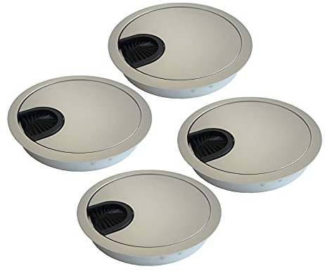 LIKERAINY Kabeldurchführung Kabeldurchlass Runde Ø80mm mit Bürstendichtung aus Metall Verchromt zum Einfügen am Schreibtisch Kabelorganisation für Möbel Kabeldurchlass Silber 4 Stück