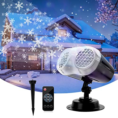 Projektor Weihnachten ROVLAK LED Projektor Weihnachten mit IP65 Wasserdicht und Timer, Projektionslampe mit Schneeflocken 54m² für Weihnachtsgeschenke, Innen und Außen Deko Schnee, Weihnachtsdeko