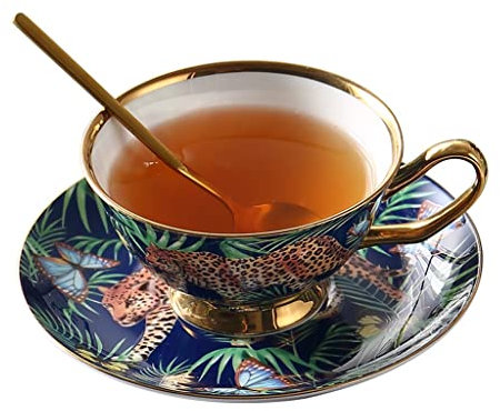 Tazza da caffè vintage in porcellana inglese,Tazza da tè in ceramica,Fiore tazza di tè,Piattino per tazza da caffè in ceramica da per il tè pomeridiano for bevande calde o fredde ( Color : Green )