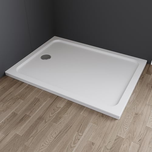 IMPTS Duschwanne 90x120 cm,Duschtasse aus langlebigem Sanitäracryl Duschtasse aus Sanitäracryl in Weiß rechteckig extra Flach kratz- & rutschfest, inkl. Ablaufgarnitur