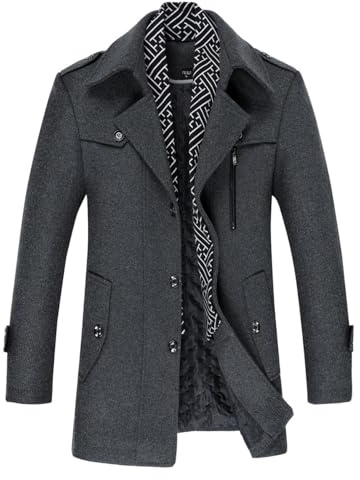 Allthemen Trench Corto Invernale da Uomo Trench di Lana Cappotto Spessa e Sottile Soprabito Parka Giacca a vento Giacca con risvolto grigio M