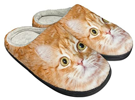 Kuiaobaty Ciabatte Fuzzy Donne Uomini Scarpe per la casa Scivoli, Pizza, Carlini Skeleton, Tartarughe Stampa Sala Pantofole Scuff Pantofole, 3d, gatto, arancia, 40.5/41 EU