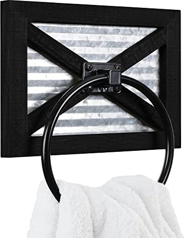 Autumn Alley Farmhouse Decor Handtuchring für Badezimmer – Rustikaler Handtuchhalter – Rustikaler Handtuchhalter Ringhalter, Wandmontage, Badezimmer-Dekor-Handtücher Mix aus Holz, verzinktes Metall,