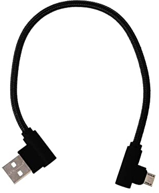 Mr.Gadget's Solutions 25CM Long Right Angle Micro USB Cable - Designed for Sofa, Bed, Outdoor Use - Nylon Braided 90 Degree USB A to Micro B Charging & Data Sync Cable - Black
