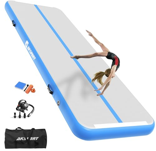 AKSPORT Luftmatta Track-gymnastikmatta, 3/4/5/6 m, uppblåsbar gymnastikmatta, gymnastikmatta, tumbling-mattor, 10/20 cm hög med luftpump för hemmet, tumling/gymnastikhall/utbildning/cheerleading