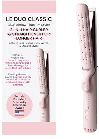 L'ANGE HAIR Le Duo Grande, arricciacapelli 2 in 1 e piastra in titanio a flusso d'aria a 360°, piastra per capelli professionale, con prese d'aria di raffreddamento, temperatura regolabile.