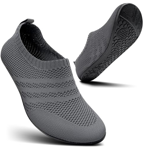 KOWAYI Herrtofflor slip-on husskor för kvinnor lätt halkfri barfota toffel med gummisula unisex, 1344 Mörkgrå, 39 EU