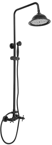 Dusch Armatur Duschset Regendusche Duschsystem, Duschsystem Thermostat Duschgarnitur, Antik Edelstahl Regendusche Dusch Armatur Retro Duschset Duschsystem, Einstellbare Höhe 90-118cm, Schwarz