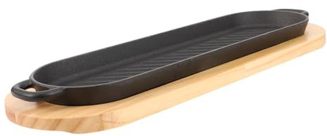 FELTECHELECTR Assiette à Steak Fonte Assiette De Service Avec Base Bois Compacte Et Pratique Pour Barbecue