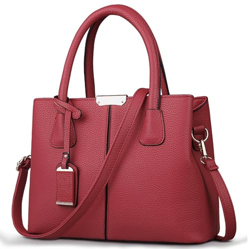 SODOLLEE Handtasche Damen Elegant Henkeltasche Exquisiter Anhänger Schultertasche PU Leder Frauen Umhängetasche für Reisen Shopper Arbeiten Rot