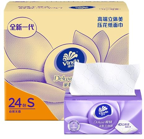 Vinda Deluxe 4D Soft & Extra Strong 3-Ply Soft White Facial Tissue Pack (24 Packs x 100 Sheets)