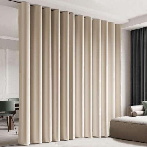 Cbsroro Room Divider Blackout Curtain Track Curtains Wall Dividers Panels Screen for Living Rooms Bedroom Office Privacy Partition Separation, W100 × L84 Inch,1 Panel, Beige