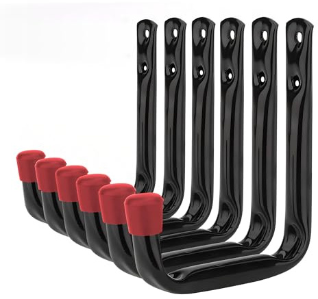 onesto Pack of – 6 Utility Hook Set Garage Storage | 120 X 80mm Large Hooks for Hanging | Black Powder Coated Utility Hooks for Shed Organiser, Garage Storage, Garden Tools, Bikes, Ladders