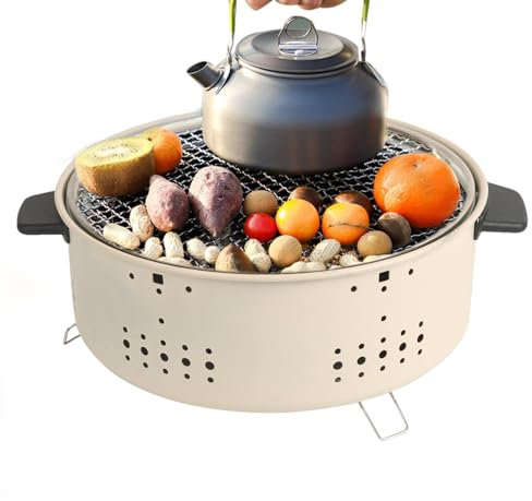 Barbecue au charbon de bois portable, barbecue au charbon de bois - Petit barbecue pour fumoir de table compact,Grille de table ronde pour fumoir portable, pour camping, pique-nique, randonnée