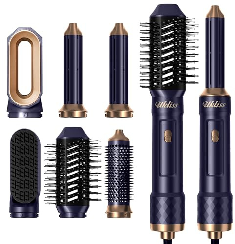 UKLISS Airstyler Hårtork 6 IN 1, elektriska borstar och blåsborstar, 1000w uppvärmd borste, hårfön curler, uppvärmd plattborste, presentpaket för kvinnor som torkar, lockar