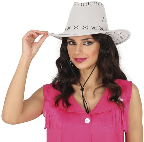 FIESTAS GUIRCA | Cappello da Cowboy Simil-Pelle - Accessorio per Costume per Feste del Vecchio West, Texas e Carnevale - Ideale per Cosplay e Halloween - Adulto Unisex - Bianco