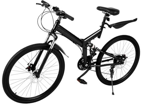 OMGGYER 26-Zoll 21 Gang Mountainbike Höhenverstellbar Klapprad Vollfederung Scheibenbremse Erwachsene Fahrrad klapprad MTB für Jungen, Mädchen, Herren & Damen