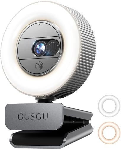 GUSGU G910 Pro 4K Ultra HD Webcam for PC, Auto Focus, with Microphone & Light & Privacy Cover, Web Camera for Desktop Computer/Laptop/MacBook, USB Streaming Camera