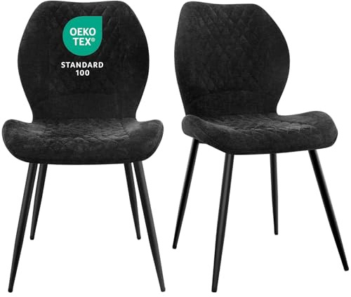 JIJIAN Esszimmerstühle 2er Set, Stühle Esszimmer, Küchenstühle | Wohnzimmer Essstühle, Gepolsterte Stühle, Ergonomisch Gestaltete Leinenstühle für Esszimmer, Küche, Schlafzimmer, Schwarz